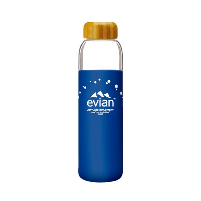 Evian glass water bottle Designer Blue 500ml - British product