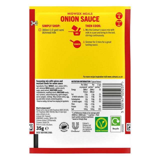 Colman's onion sauce mix sachet - British product