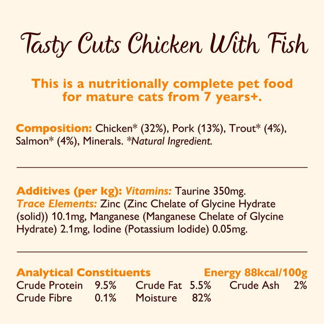 Lily's Kitchen chicken and fish cat food for mature cats 85g can, UK version