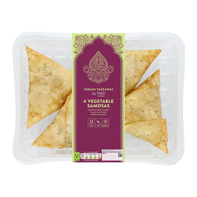M&S 4 Hand Wrapped Vegetable Samosas Snacks 208g