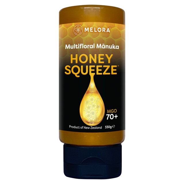 Melora Manuka Honey 70MGO Squeezy 330g, imported from the UK