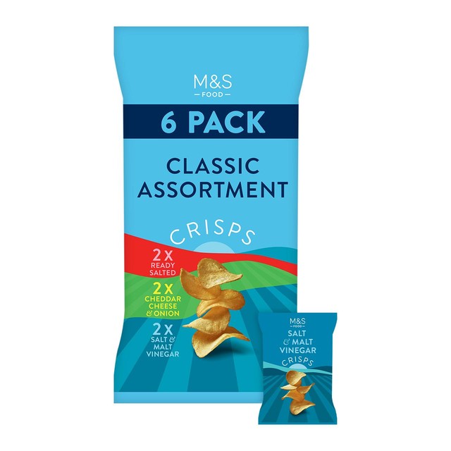 M&S classic crisp assortment multipack with three flavours 6 bags, imported from the UK