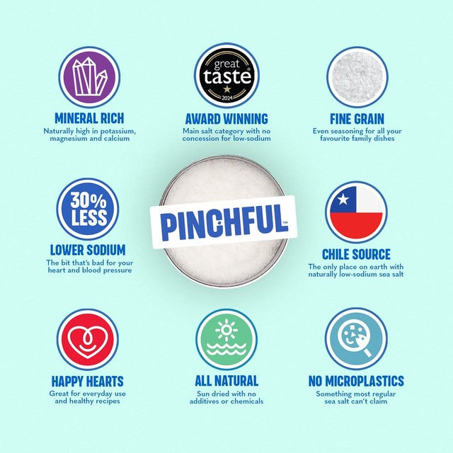 Pinchful Lower Sodium Sea Salt 250g, imported from the UK