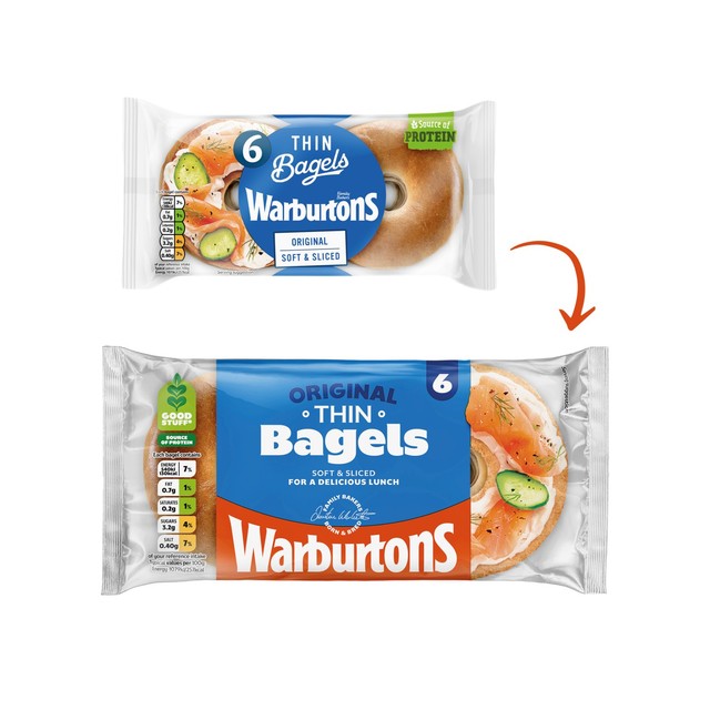 Warburtons plain thin bagels 6 pack (British brand)