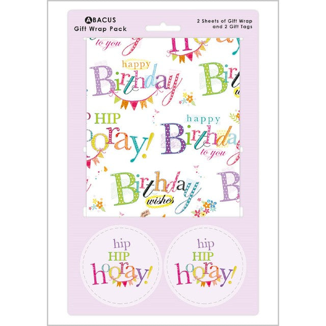Abacus Happy Birthday gift wrap 2 x 50x70cm sheets, UK version