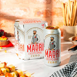 Madri Excepcional 0% lager can, imported from the UK