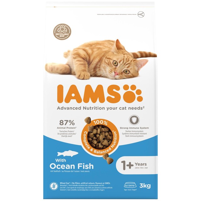 IAMS adult dry cat food Ocean Fish 3kg, UK version