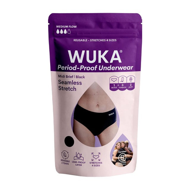 WUKA stretch seamless period pants midi brief medium flow size XL-4XL (British brand)