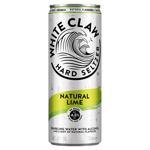 White Claw hard seltzer Natural Lime 330ml, imported from the UK