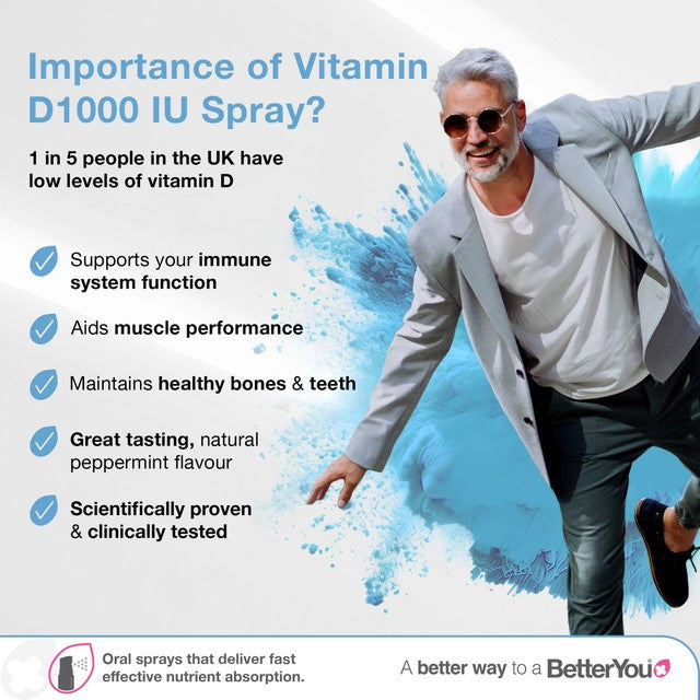 BetterYou Vitamin D oral spray natural peppermint flavour 15ml - British product