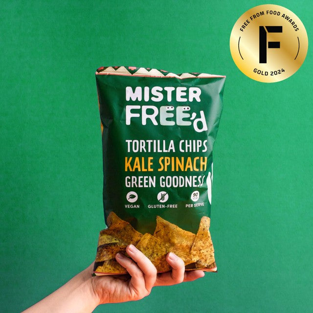 Mister Free'd kale spinach tortilla chips 135g, imported from the UK