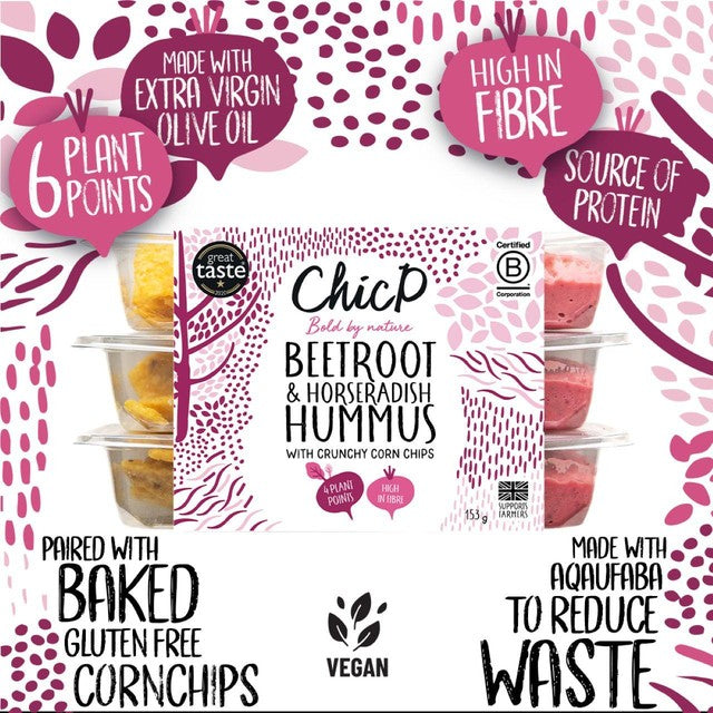 ChicP beetroot and horseradish hummus snack pack 153g - British product