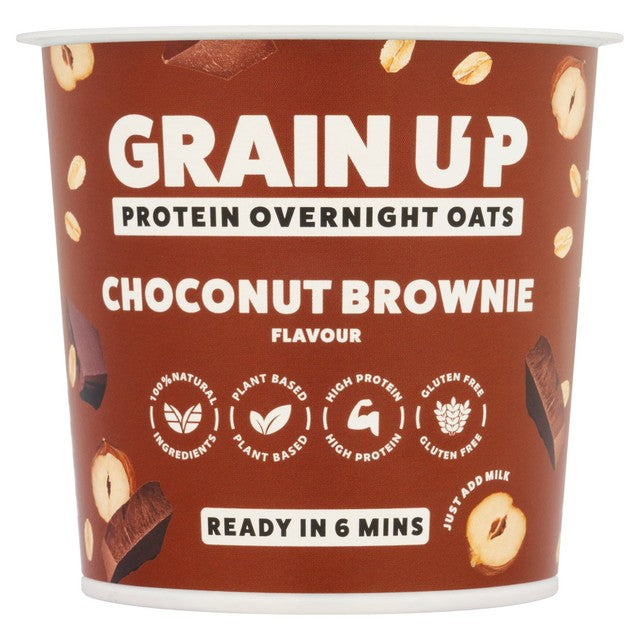 Grain Up Overnight Oats Choconut Brownie Flavour pot, imported from the UK
