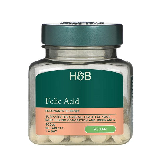 Holland & Barrett Folic Acid 400ug supplement tablets 90 per pack, UK version