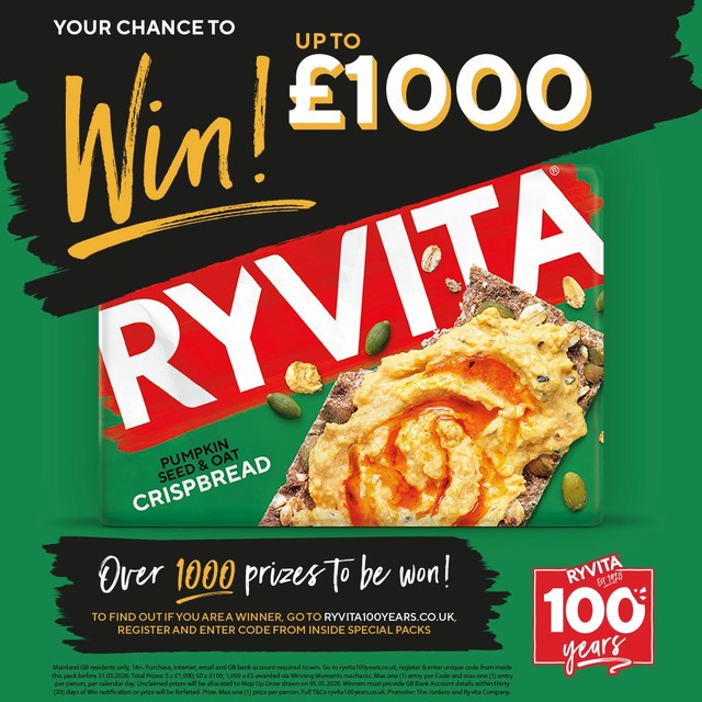 Ryvita Crispbread Pumpkin Seed & Oat 200g, imported from the UK