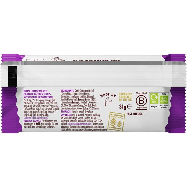 Pip Nut dark chocolate peanut butter cups 31g imported from UK