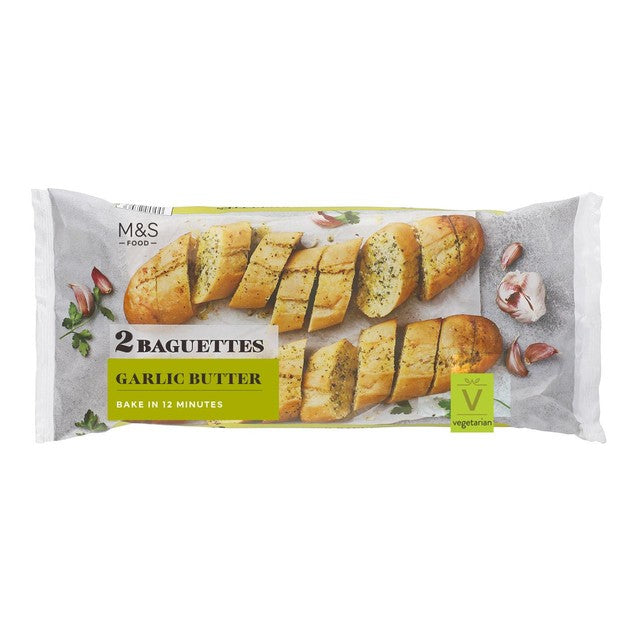 M&S 2 garlic butter baguettes 420g, imported from the UK