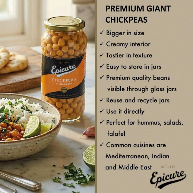 Epicure Chickpeas In Salted Water Jar Pack 540g, UK version