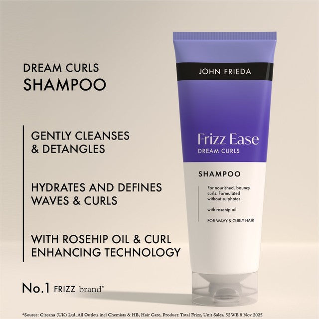 John Frieda Frizz Ease Dream Curls Curl Shampoo bottle, imported from the UK