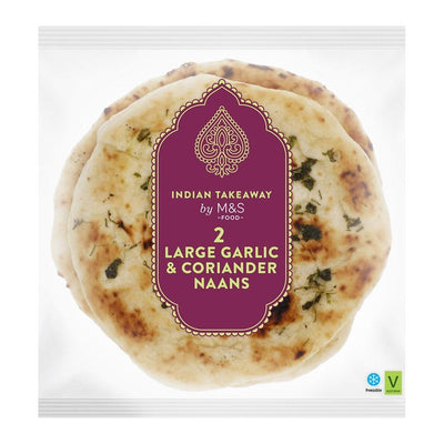 M&S 2 große Naan-Brote mit Knoblauch und Koriander, 260 g
