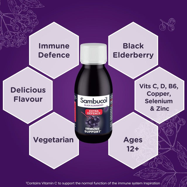 Sambucol Extra Defence black elderberry supplement syrup 120ml (British brand)