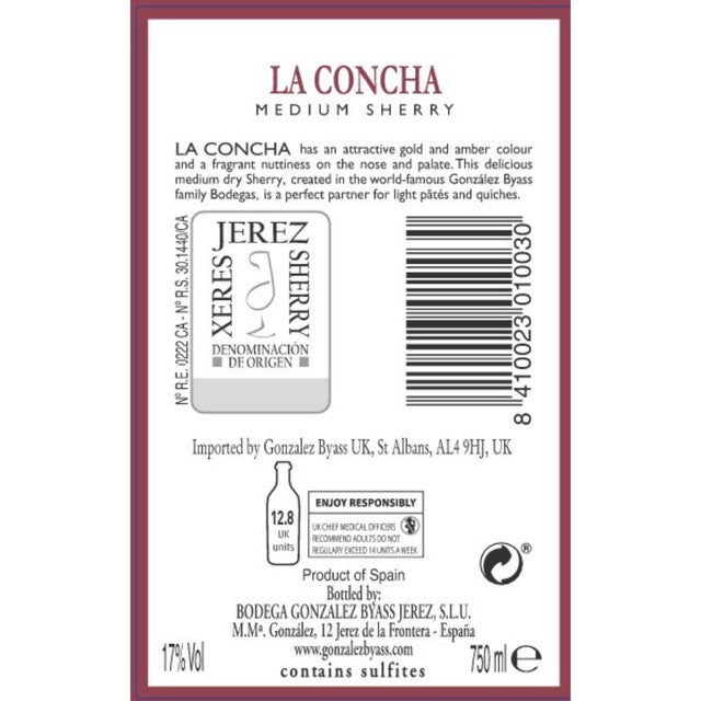 Gonzalez Byass La Concha medium sherry 75cl, UK version