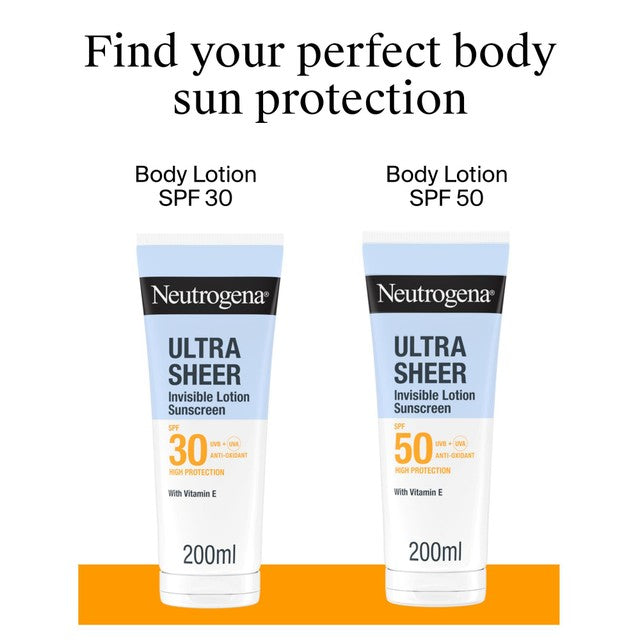 Neutrogena Ultra Sheer body sunscreen lotion SPF30, imported from the UK