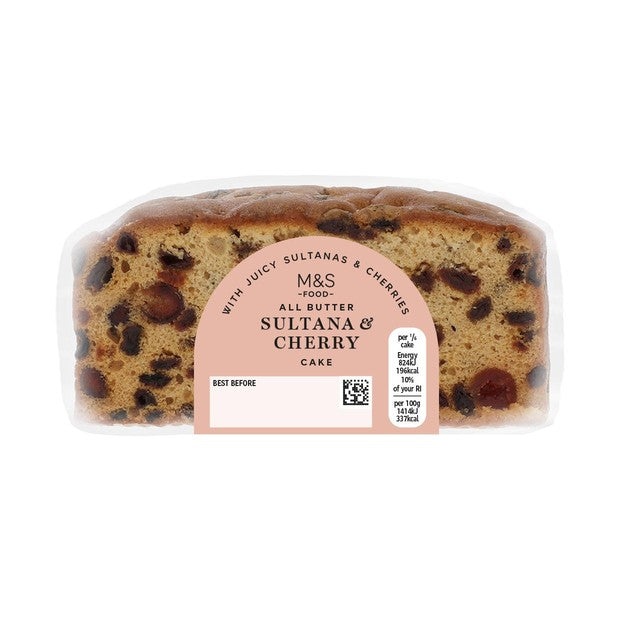 M&S Sultana & Glace Cherry Cake 350g, imported from the UK