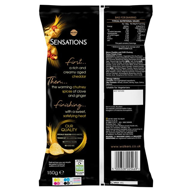 Walkers Sensations Mature Cheddar Cheese & Chilli crisps 150g (British brand)