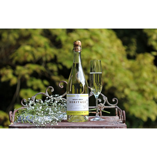 Mighty Brew Elderflower Sec Kombucha 750ml, imported from the UK