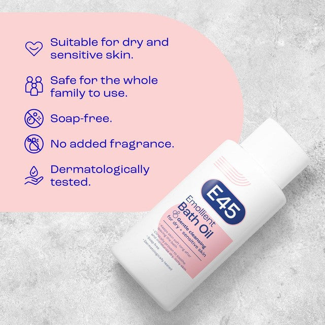 E45 Emollient Bath Oil Wash for Dry & Sensitive Skin 500ml - British product
