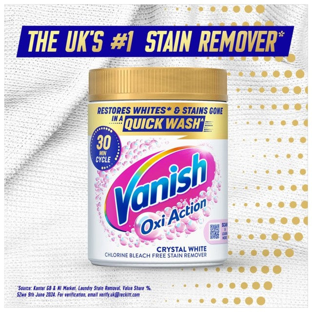 Vanish Oxi Action Crystal White stain remover powder tub, UK version