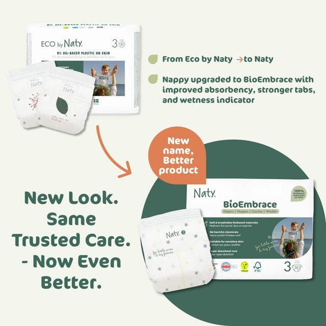 Naty BioEmbrace eco-friendly nappies Size 3 (4-9kg), imported from the UK