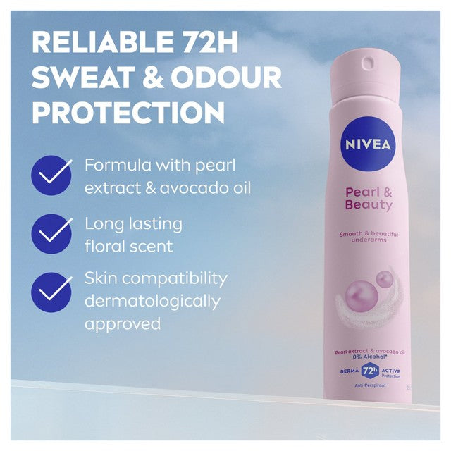 Nivea Pearl & Beauty anti-perspirant deodorant spray 250ml, imported from the UK