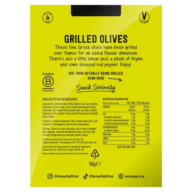 Serious Pig flame grilled olives 50g (British brand)