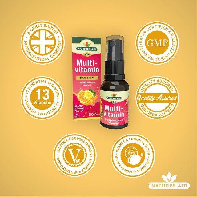 Natures Aid multivitamin oral spray Orange & Lemon flavour 30ml, imported from the UK