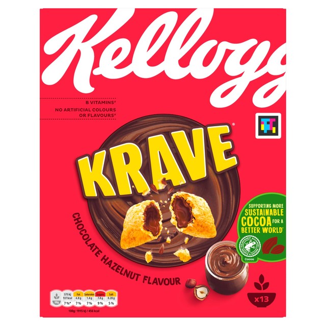 Kellogg's Krave chocolate hazelnut breakfast cereal 410g, UK version