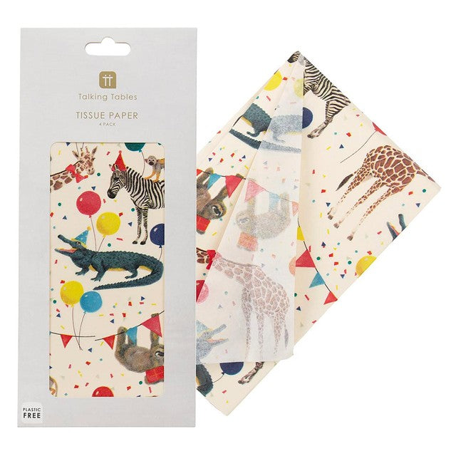Talking Tables safari animal tissue paper 4 sheets 70cm x 50cm (British brand)