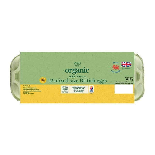 M&S Organic British Free Range Mixed Size Eggs 12 pack, UK version