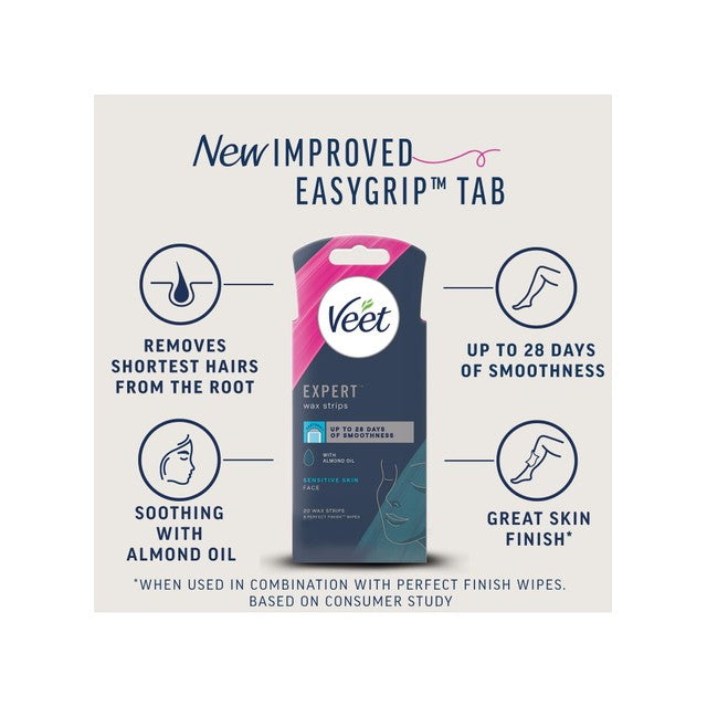 Veet wax strips for face sensitive skin 20 pack (British brand)