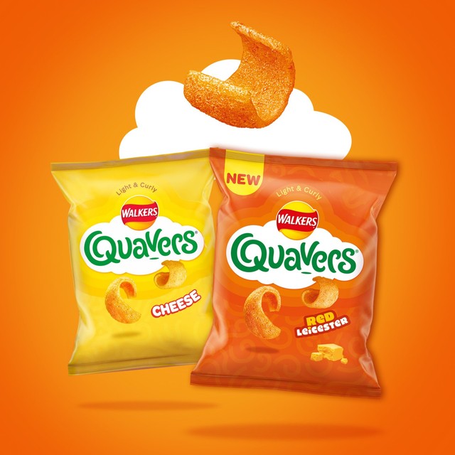 Quavers Red Leicester Cheese Flavour crisps 6 pack, imported from the UK