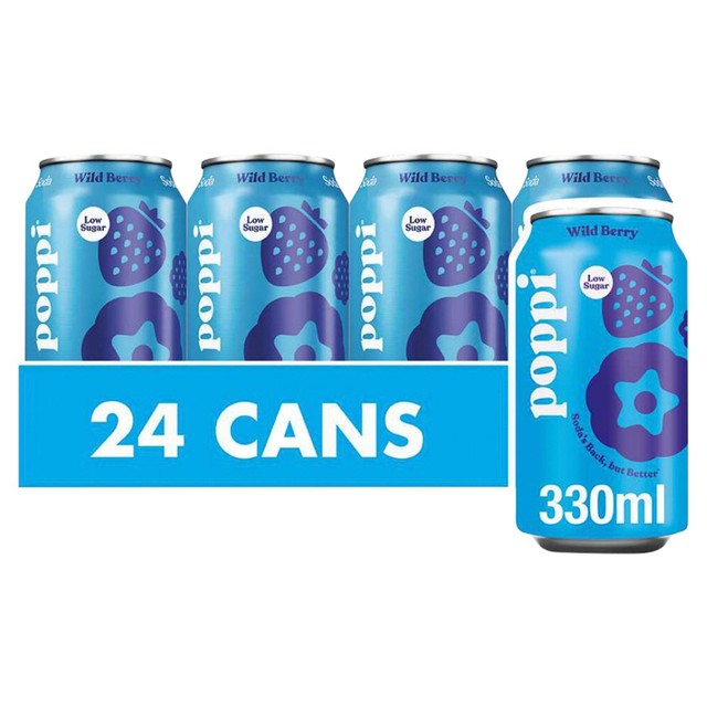 Poppi Wild Berry soda 330ml can, imported from the UK