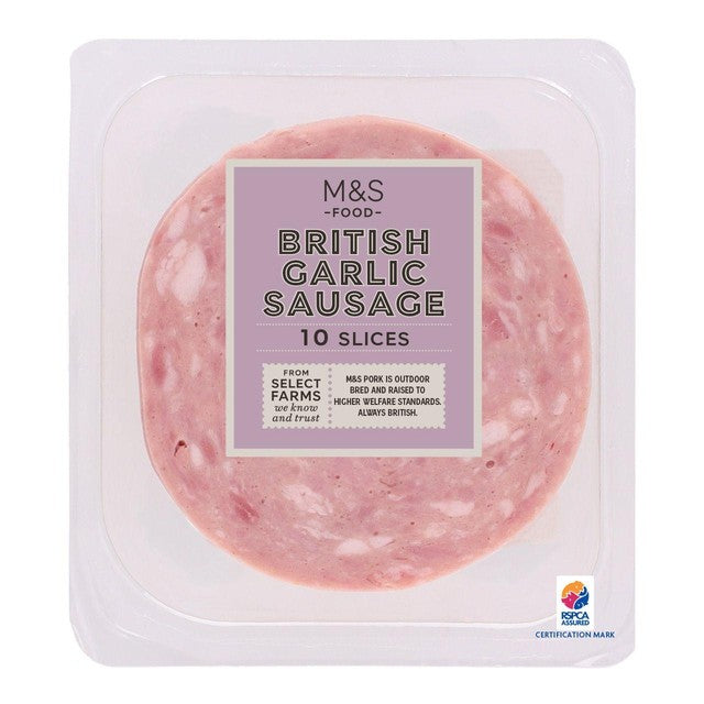 M&S Garlic Sausage Slices 10 Slices, imported from the UK