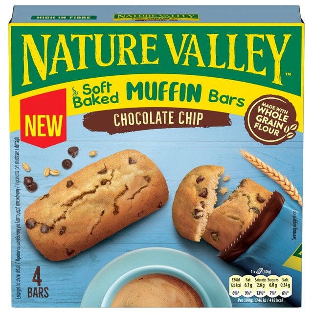 Nature Valley Chocolate Chip Muffin Bars 4 x 30g, imported from the UK