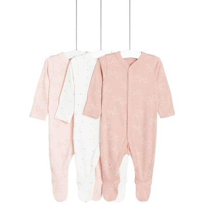 M&S M&S Combinaisons Pyjamas Fille 3 Pack Pur Coton Lapin & Cœur pour bébé 2,2kg-3 ans Rose - Acheter en ligne chez McGrocer
