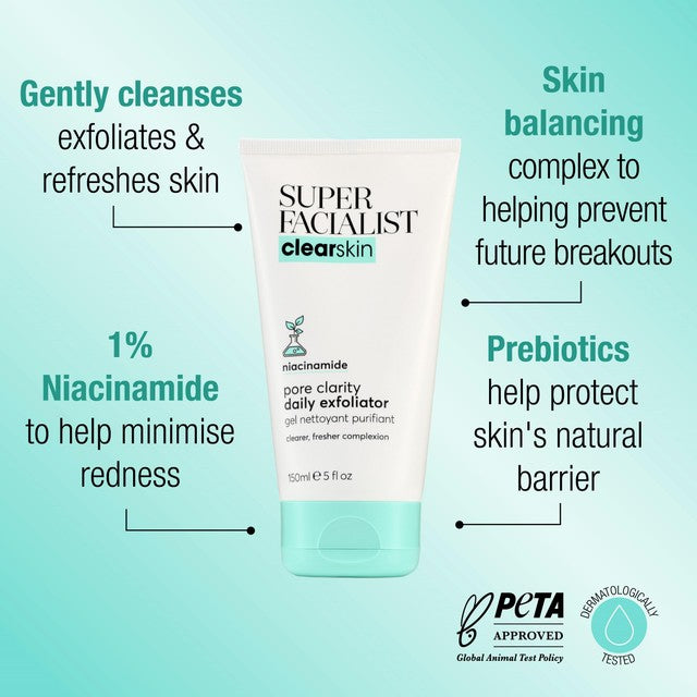 Super Facialist Clear Skin Pore Clarity Daily Exfoliator 150ml (British brand)