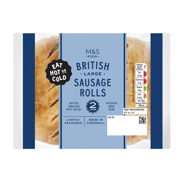 M&S British pork sausage rolls 2 pack, imported from the UK
