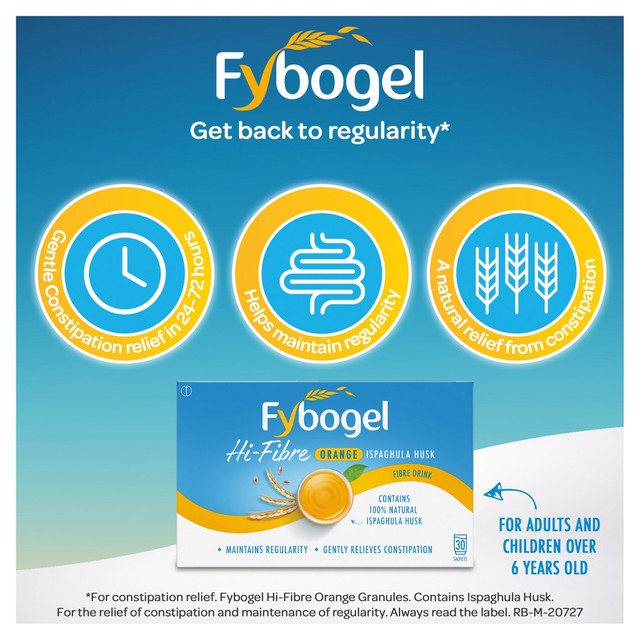 Fybogel Hi-Fibre Orange flavour fibre supplement 30 sachets - British product