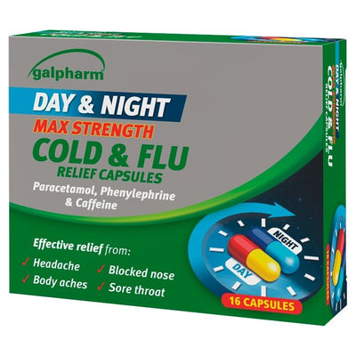 Galpharm Capsules Max Force Rhume & Grippe Jour et Nuit 16 Paquets
