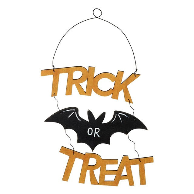 Heaven Sends wooden hanging trick or treat sign (British brand)